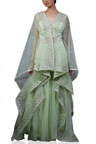 Mint embroidered sharara set