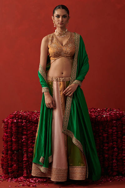 Green marodi embroidered dupatta