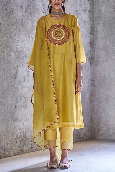 Yellow embroidered kurta set