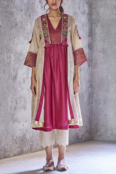 Beige and wine jacket set