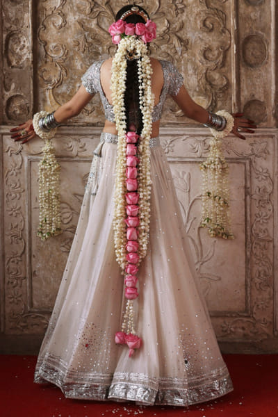Hussain Rehar Ivory 3D floral embellished lehenga set HUSAUG25D132523