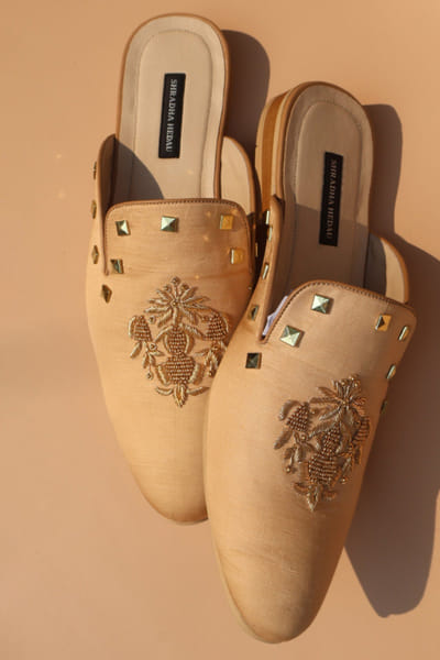 Shradha Hedua Beige thread-stud embellished slip-on mules SHRAJUL26D149150