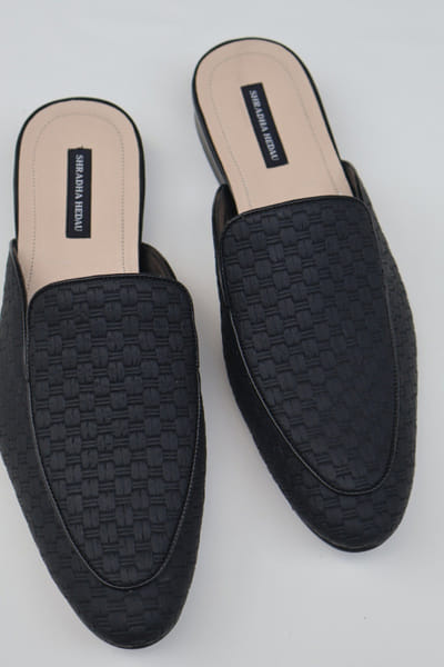 Shradha Hedua Black woven textured slip-on mules SHRAJUL26D149154