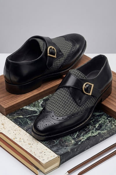 Shradha Hedua Black checkered monk strap shoes SHRAJUL26D149157