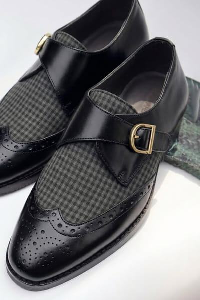 Shradha Hedua Black checkered monk strap shoes SHRAJUL26D149157