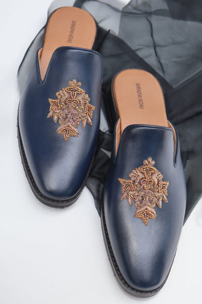 Shradha Hedua Navy blue embroidered slip-on mules SHRAJUL26D149159