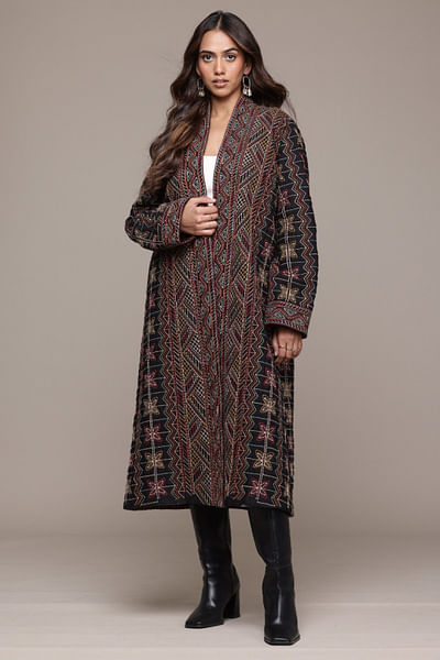 Black geometric embroidered shrug