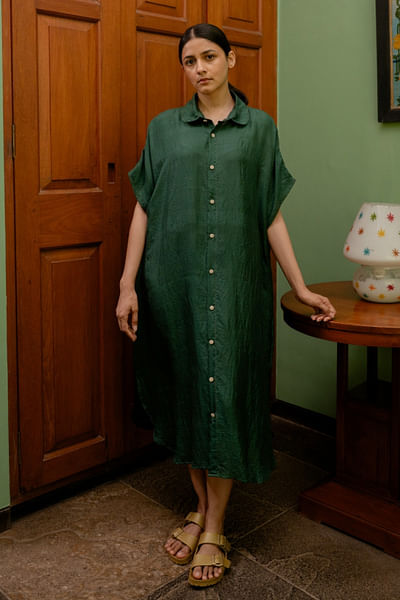 Green handwoven shirt dress