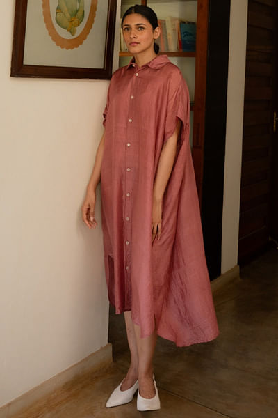 Old rose handwoven shirt dress
