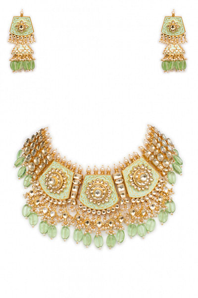 Mint green meenakari necklace set