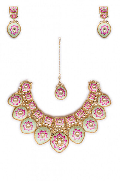 Pink meenakari necklace set