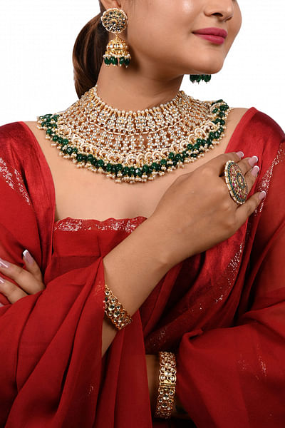 Gold plated jadau kundan necklace set