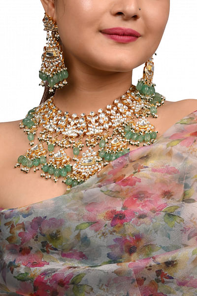 Gold plated jadau kundan necklace set