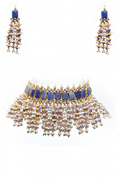 Purple embedded jadau choker necklace set