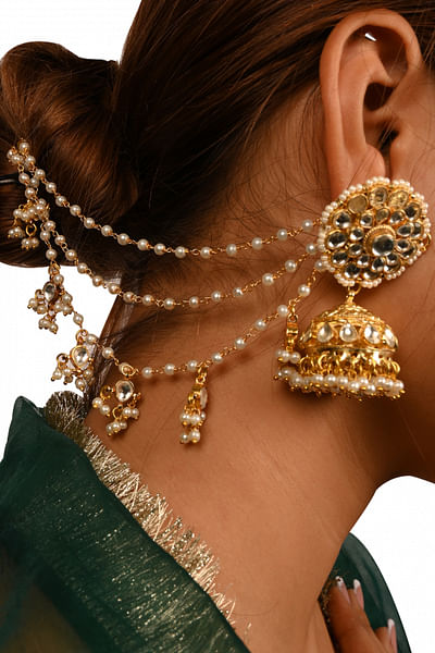 Gold plated kundan chain earrings
