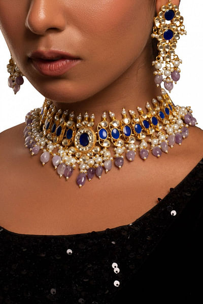 Gold plated jadau necklace set