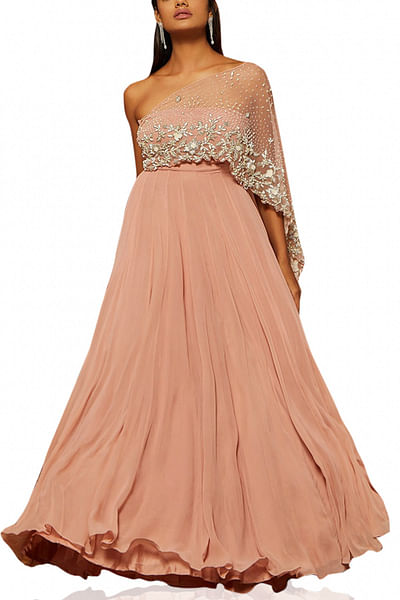 Soft pink draped gown