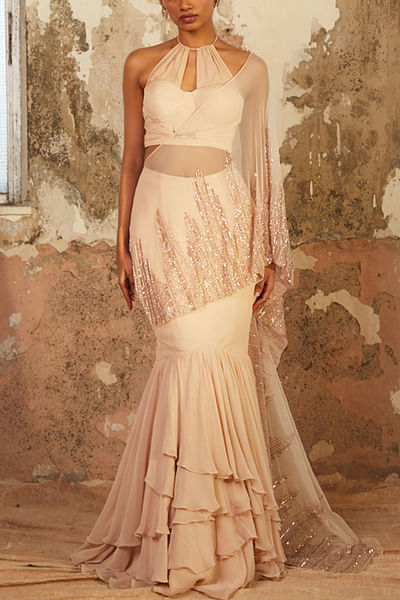 Beige georgette skirt and corset top
