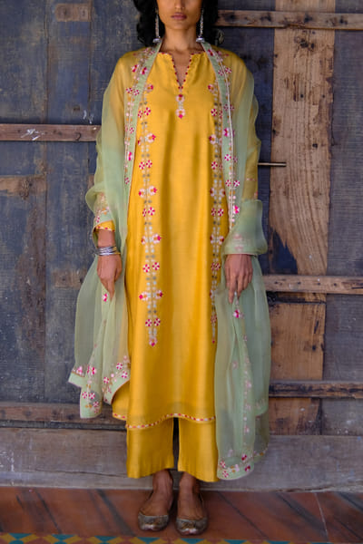 Yellow embroidered kurta set