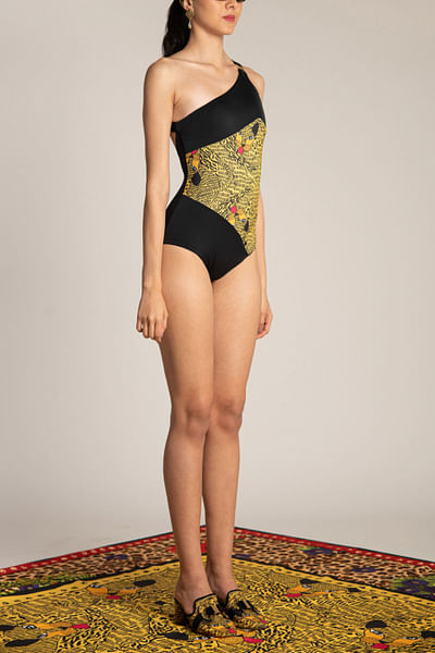 Black printed maillot