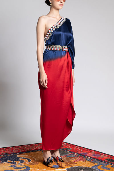 Sapphire and red embellished kaftan