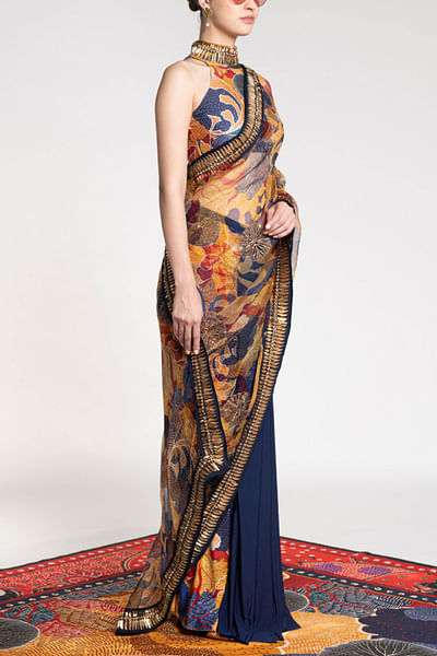 Multicolour printed sheer saree