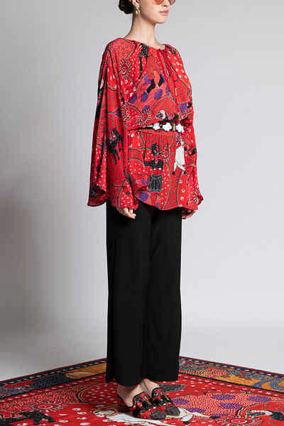Red Iconorosh printed top