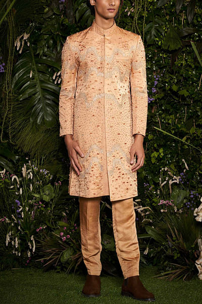 Gold embroidered sherwani set