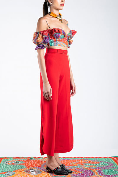 Multicolour Iconotribe Cold Shoulder Ruffled Bustier