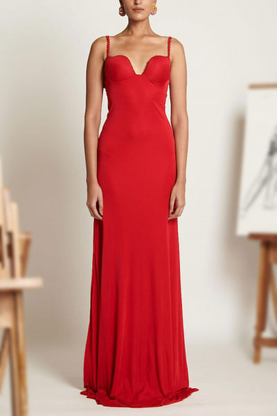Red silk jersey gown