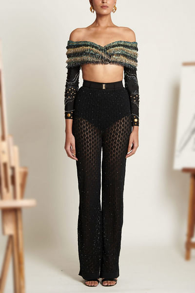 Black knitted palazzos