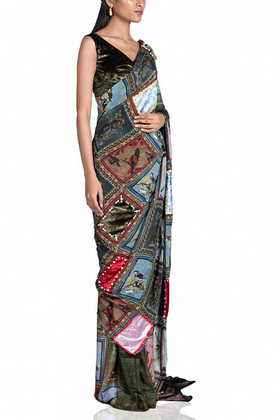Multicoloured hututi and korean lace sari