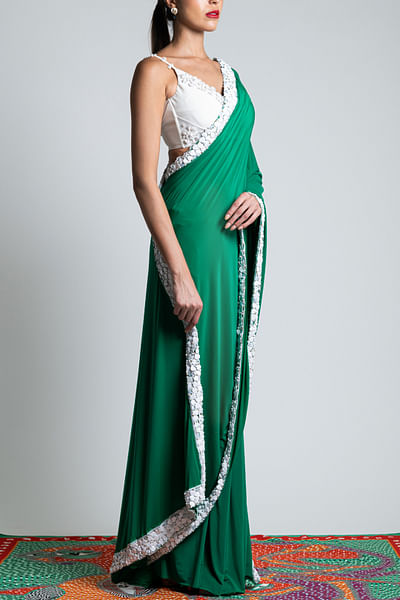 Green Pebble Skein Tailored Sari