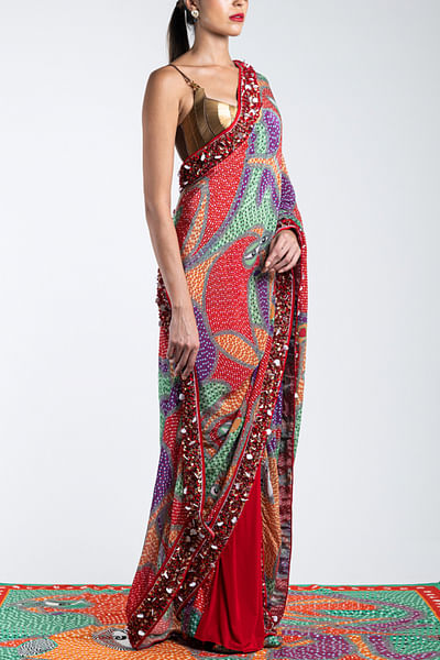 Multicolour Iconotribe Valentine Skein Tailored Sari
