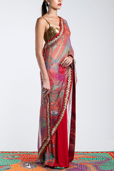 Multicolour Iconotribe Floret Skein Sheer Sari