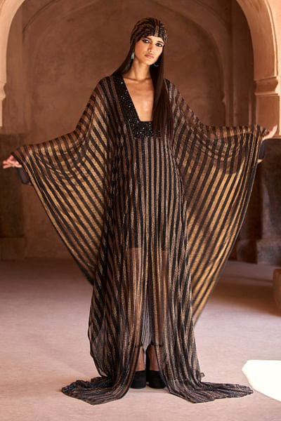 Black and gold striped crystal kaftan set