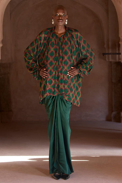 Dark green and red check crystal tunic skirt
