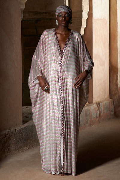 Pink striped crystal kaftan set