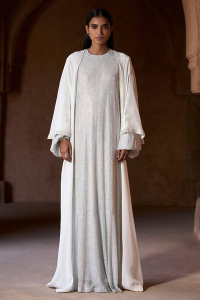 White and silver crystal abaya and jacket