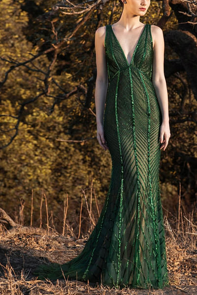 Green embellished mermaid gown