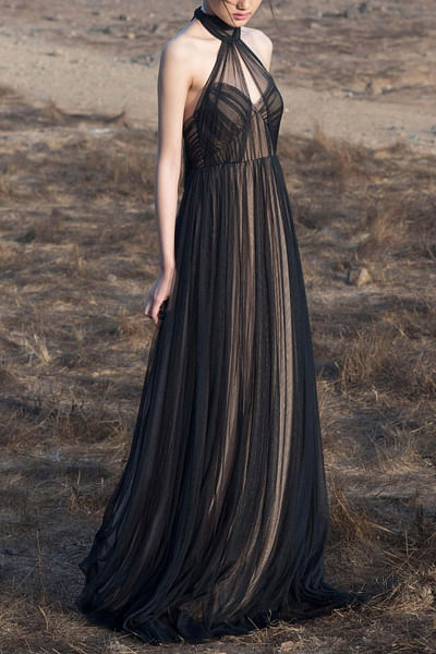 Black embellished tulle gown