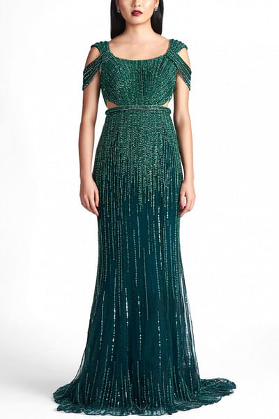 Forest green embellished gown