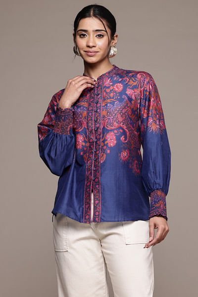 Blue floral printed top
