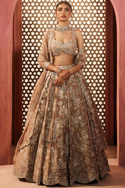 Gold sequin embroidered lehenga set