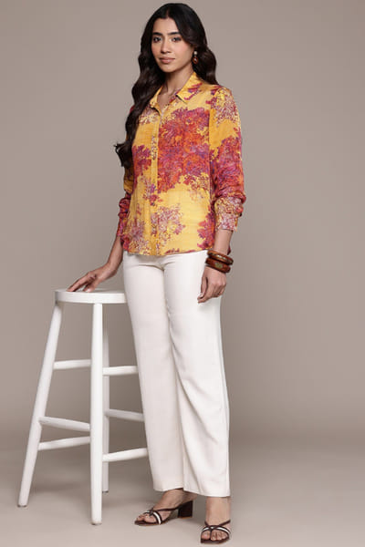 Ritu Kumar Yellow floral print shirt RITUMAY26D245550