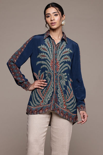 Blue leaf printed shirt