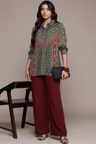 Ritu Kumar Teal printed shirt RITUMAY26D245553