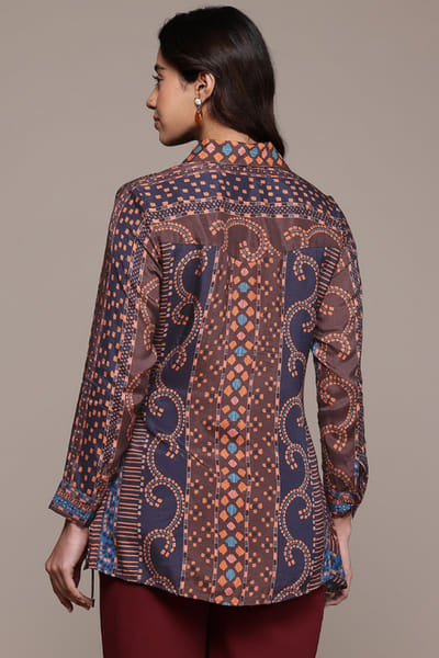 Ritu Kumar Brown and blue aztec print tie-up shirt RITUJUN26D347318