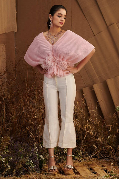 Pleated organza top and pants
