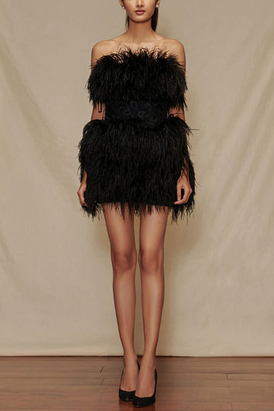 Black feather accented dress